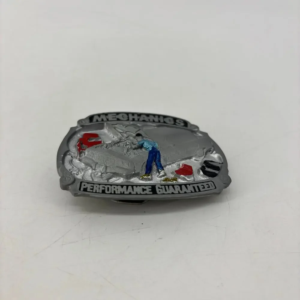 Vintage Belt Buckle Mechanics Performance Guaranteed Pewter Enamel